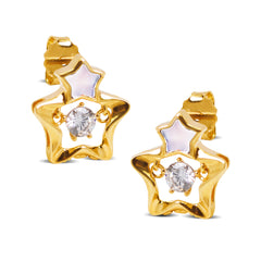 LAYERED STAR EARRINGS WITH CUBIC ZIRCONIA IN 14K YELLOW GOLD
