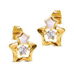 LAYERED STAR EARRINGS WITH CUBIC ZIRCONIA IN 14K YELLOW GOLD