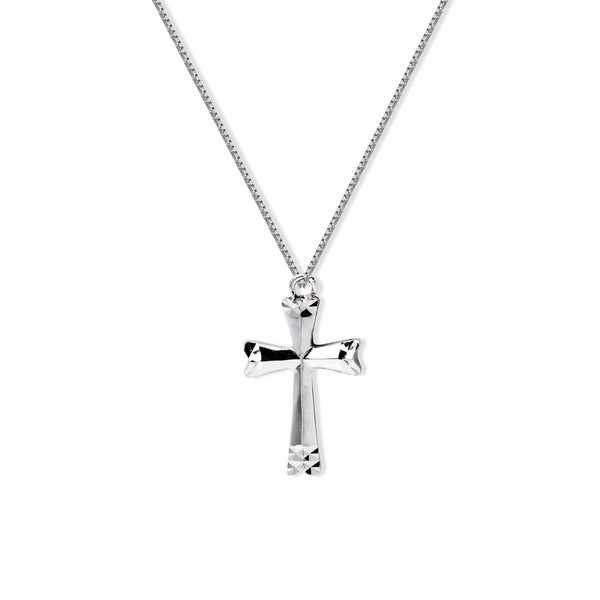 TEXTURED CROSS PENDANT WITH BOX CHAIN IN 14K WHITE GOLD