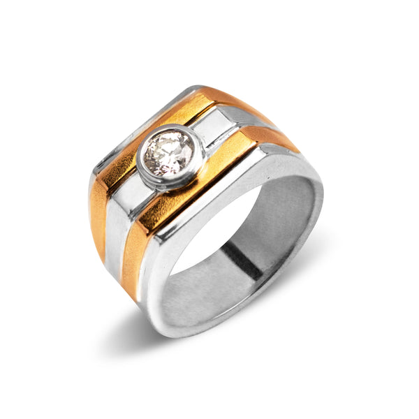 TWO-TONE MEN'S RING WITH DIAMOND IN 14K GOLD