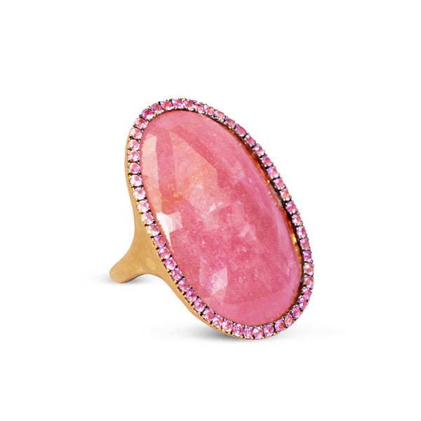 SLICED RUBY & PINK SAPPHIRE RING WITH DIAMONDS IN 18K YELLOW GOLD