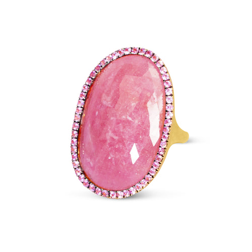 SLICED RUBY & PINK SAPPHIRE RING WITH DIAMONDS IN 18K YELLOW GOLD