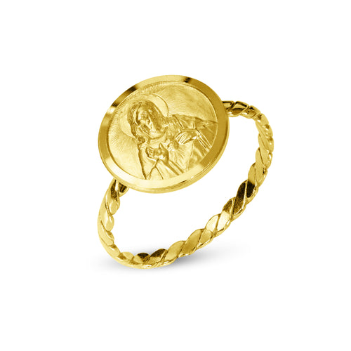 SACRED HEART RELIGIOUS RING IN 14K YELLOW GOLD