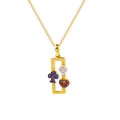 NECKLACE BARB WITH PENDANT PLAYING CARDS DESIGN IN TWO-TONE 18K GOLD
