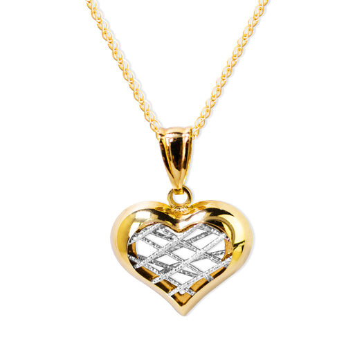 NECKLACE CABLE WITH PENDANT HEART DESIGN IN 18K TWO-TONE GOLD