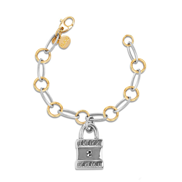 TWO-TONE LOCK CHARM BRACELET IN 18K GOLD