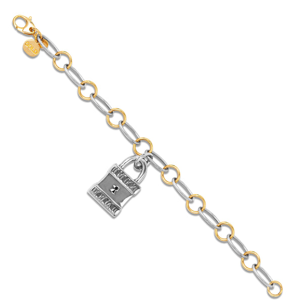 TWO-TONE LOCK CHARM BRACELET IN 18K GOLD