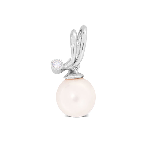 TWO-WAY BAIL CULTURED PEARL  PENDANT  WITH DIAMOND IN 14K WG
