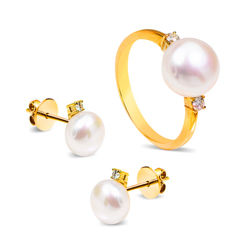 CULTURED PEARL WITH DIAMONDS SET IN 14K YELLOW GOLD