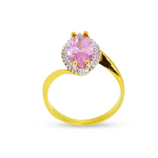 LADIES RING WITH COLORED STONE AND ZIRCONIAN STONES IN 18K YG