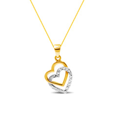TWO-TONE DOUBLE HEART PENDANT WITH FINE BOX CHAIN IN 18K GOLD