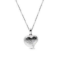 TEXTURED HEART PENDANT WITH ROUND AND LINK CHAIN IN 14K WHITE GOLD
