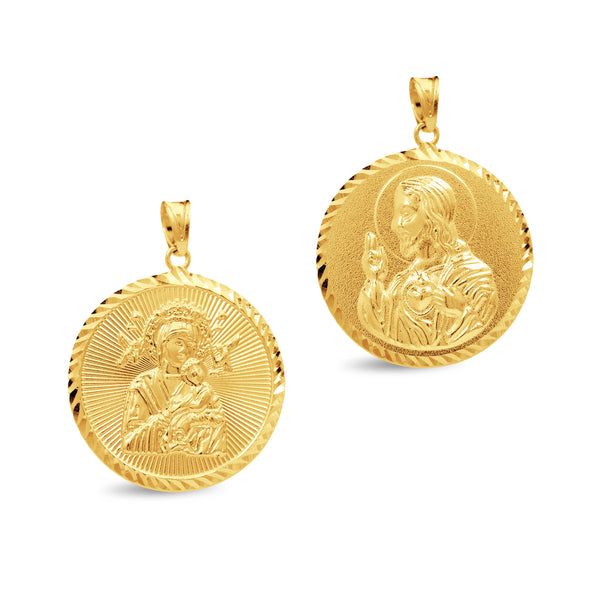 PERPETUAL HELP & SACRED HEART MEDAL IN 18K YELLOW GOLD (26mm)