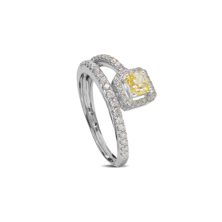 SQUARE WITH DIAMOND RING IN 18K WHITE GOLD