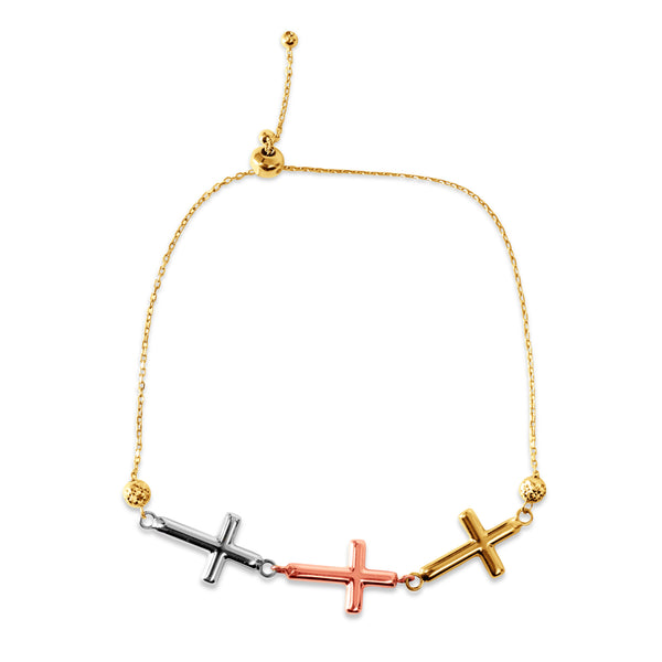 TRI-COLOR CROSS BRACELET IN 18K YELLOW GOLD