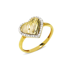 TEXTURED HEART DESIGN WITH CUBIC ZIRCONIAN IN 18K YELLOW GOLD