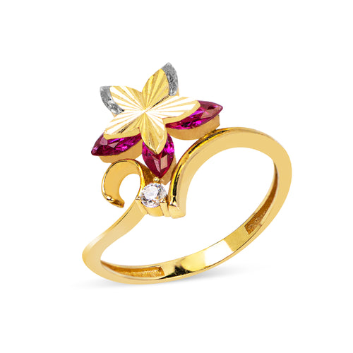 STAR WITH BIRTHSTONE RED LADIES RING IN 18K YELLOW GOLD