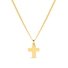 DIAMOND CUT CROSS PENDANT WITH BARB CHAIN IN 18K YELLOW GOLD