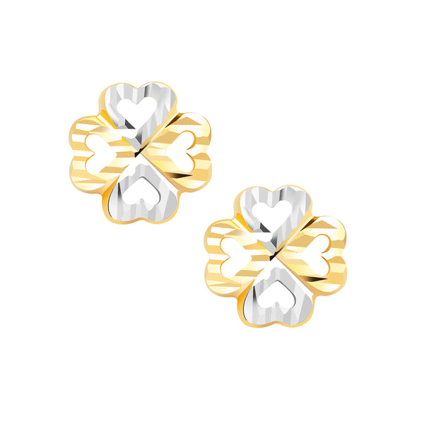 HEART FLOWER STUD TWO-TONED EARRINGS IN 18K YELLOW GOLD