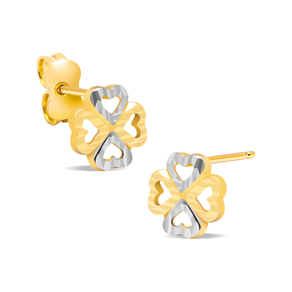 HEART FLOWER STUD TWO-TONED EARRINGS IN 18K YELLOW GOLD