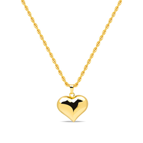 HEART PENDANT WITH ROPE CHAIN IN 18K YELLOW GOLD