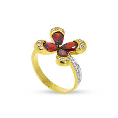 LADIES RING WITH COLORED STONE WITH ZIRCONIAN STONES IN 18K GOLD
