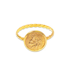 TWISTED RING WITH MARY AND JESUS IN 14K YELLOW GOLD