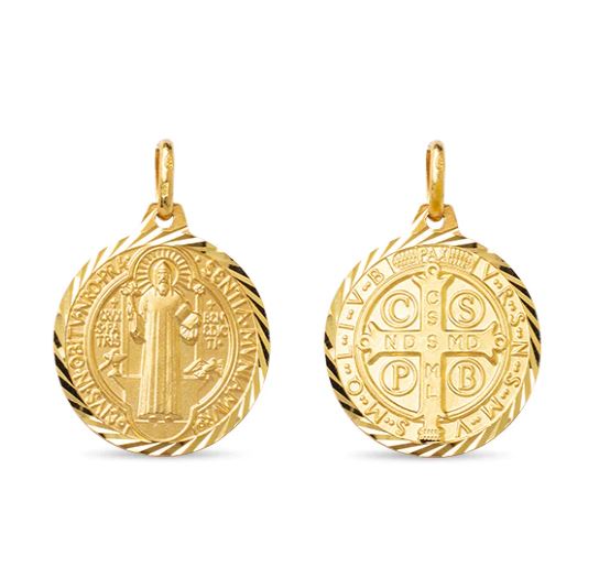Solid Gold St Benedict Pendant Gold Gold St Benedict Medal SAINT