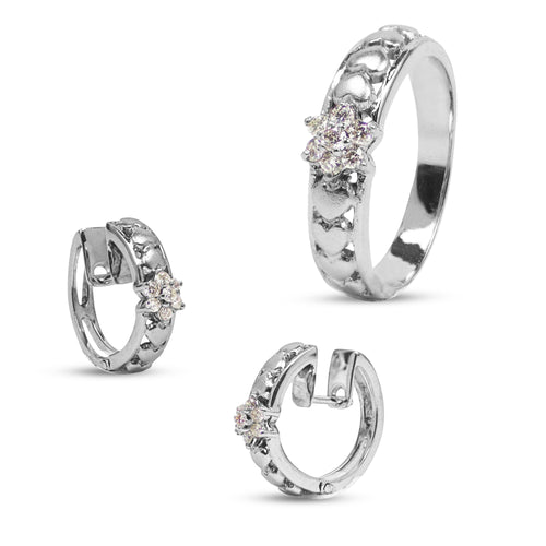 DIAMOND ROSITAS WITH HEARTS SET RING AND EARRING IN 14K WHITE GOLD