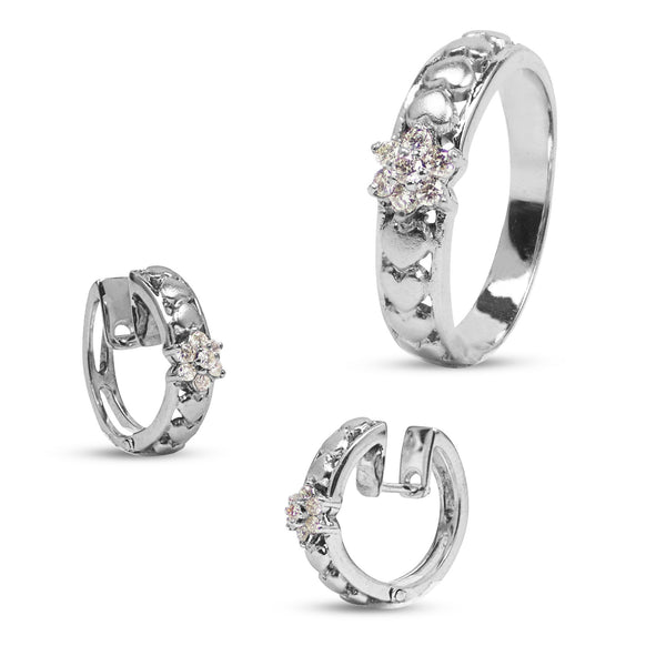 DIAMOND ROSITAS WITH HEARTS SET RING AND EARRING IN 14K WHITE GOLD