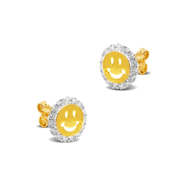 SMILEY DESIGN WITH CUBIC ZIRCONIAN EARRINGS IN 18K GOLD