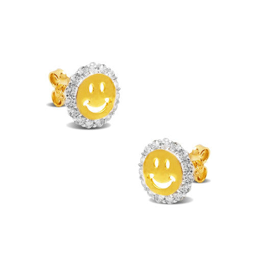 SMILEY DESIGN WITH CUBIC ZIRCONIAN EARRINGS IN 18K GOLD