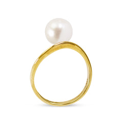 CULTURED PEARL CURVE RING IN 14K YELLOW GOLD