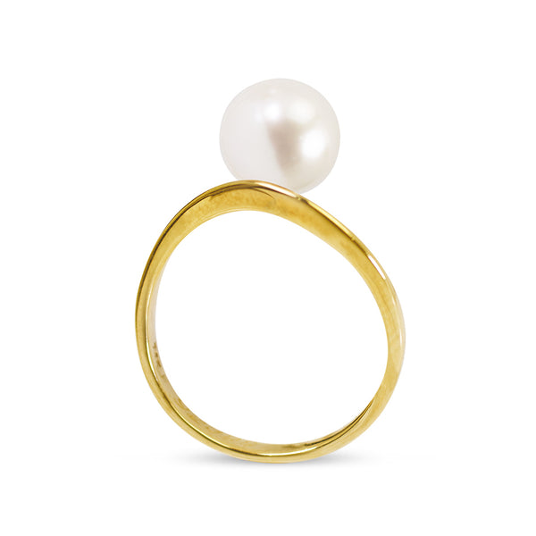 CULTURED PEARL CURVE RING IN 14K YELLOW GOLD
