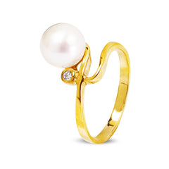 CULTURED PEARL RING WITH DIAMOND IN 14K YELLOW GOLD