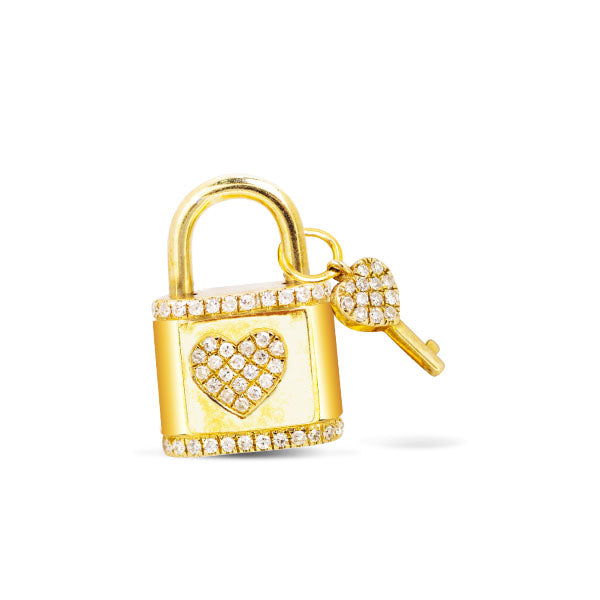 HEART PADLOCK AND KEY PENDANT WITH DIAMONDS IN 14K GOLD