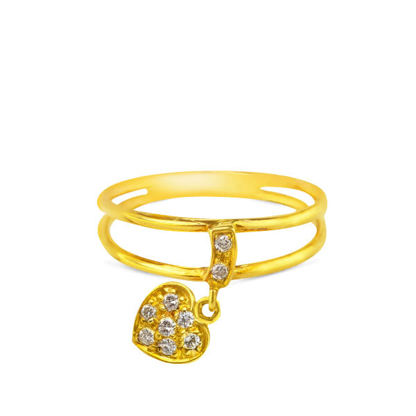 HEART DANGLING DIAMOND RING IN 14K YELLOW GOLD