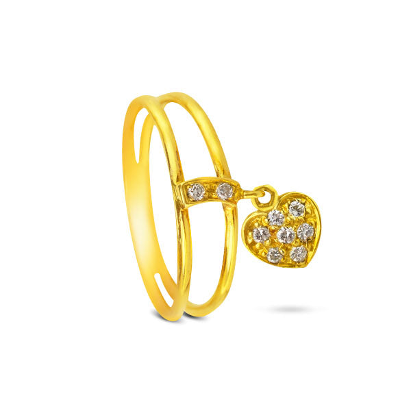 HEART DANGLING DIAMOND RING IN 14K YELLOW GOLD