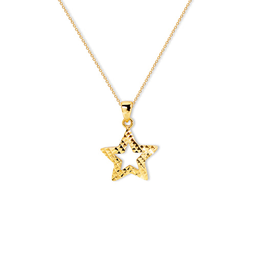 TEXTURED STAR PENDANT WITH FINE CABLE CHAIN IN 18K YELLOW GOLD