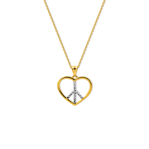 HEART WITH PEACE PENDANT TWO TONE IN 18K GOLD