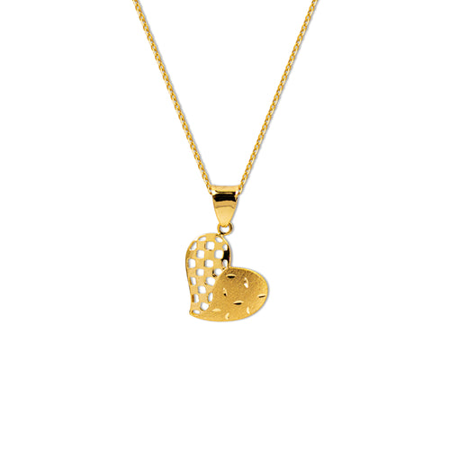 TEXTURED HEART PENDANT WITH CABLE CHAIN IN 18K YELLOW GOLD