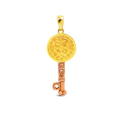 ST. BENEDICT TRI-COLOR KEY PENDANT IN 14K ITALIAN GOLD