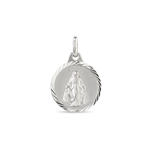 SACRED HEART & MARY 14K WHITE GOLD SPANISH MEDAL