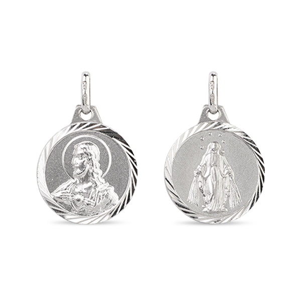 SACRED HEART & MARY 14K WHITE GOLD SPANISH MEDAL