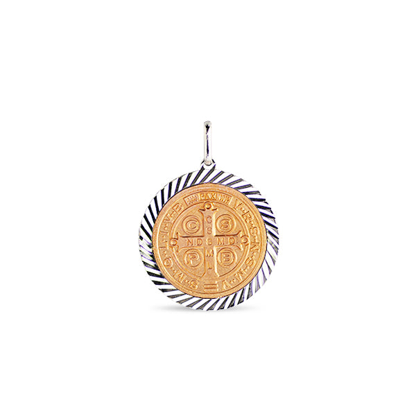 ST. BENEDICT TWO-TONE 14K ROSE & WHITE GOLD ITALIAN MEDAL