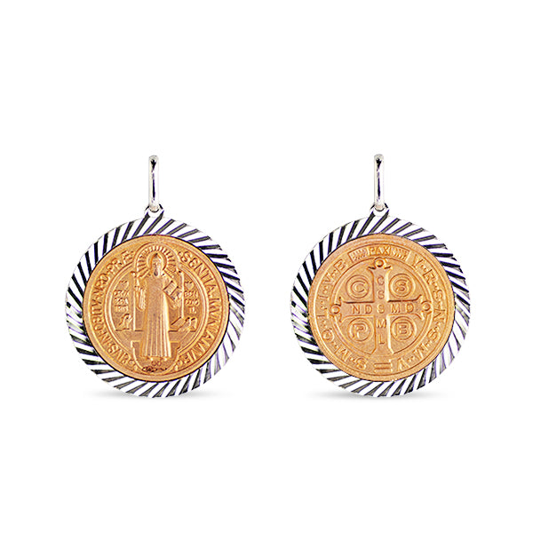 ST. BENEDICT TWO-TONE 14K ROSE & WHITE GOLD ITALIAN MEDAL