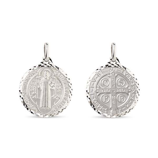 ST. BENEDICT 14K WHITE GOLD ITALIAN MEDAL (40mm)