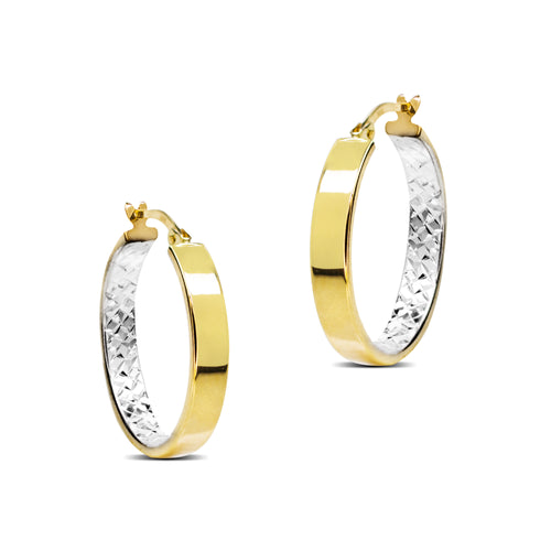 TWO-TONE HOOP EARRING TEXTURED IN 18K GOLD