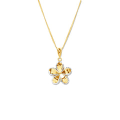 TWO-TONE FLOWER  PENDANT WITH FINE BARB CHAIN IN 14K YELLOW GOLD