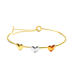 TRI COLOR HEART BANGLE WITH CUBIC CZIRCONIAN IN 18K GOLD